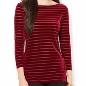 Lauren Ralph Lauren Red Striped Velvet Pullover Holiday Blouse Size M